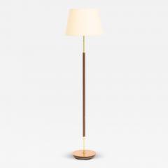 Mid Century Brown Leather and Brass Floor Lamp - 4099652