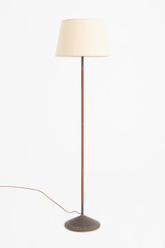 Mid Century Brown Leather and Brass Floor lamp - 3664174