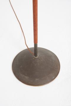 Mid Century Brown Leather and Brass Floor lamp - 3664177