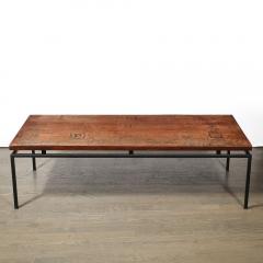 Mid Century Brutalist Abstract Textural Copper Cocktail Table w Black Supports - 4233739