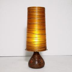 Mid Century Brutalist Ceramic Table Lamp with Horizontally Striated Resin Shade - 3040335