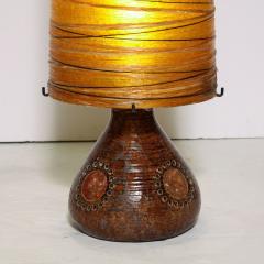Mid Century Brutalist Ceramic Table Lamp with Horizontally Striated Resin Shade - 3040345