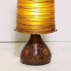 Mid Century Brutalist Ceramic Table Lamp with Horizontally Striated Resin Shade - 3040384