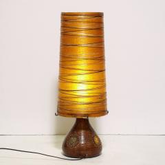 Mid Century Brutalist Ceramic Table Lamp with Horizontally Striated Resin Shade - 3040388