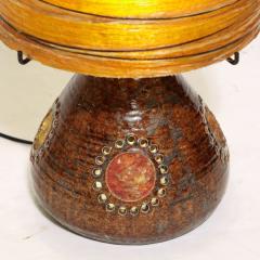 Mid Century Brutalist Ceramic Table Lamp with Horizontally Striated Resin Shade - 3040389