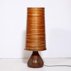 Mid Century Brutalist Ceramic Table Lamp with Horizontally Striated Resin Shade - 3040412