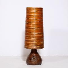 Mid Century Brutalist Ceramic Table Lamp with Horizontally Striated Resin Shade - 3040417