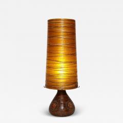 Mid Century Brutalist Ceramic Table Lamp with Horizontally Striated Resin Shade - 3044663