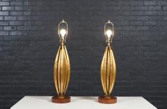 Mid Century Brutalist Flame Leaf Gilt Metal Table Lamps - 4196305