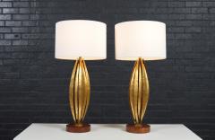 Mid Century Brutalist Flame Leaf Gilt Metal Table Lamps - 4196306