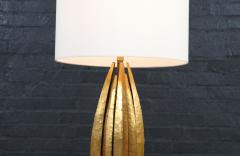Mid Century Brutalist Flame Leaf Gilt Metal Table Lamps - 4196308