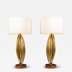 Mid Century Brutalist Flame Leaf Gilt Metal Table Lamps - 4196363