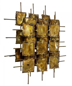 Mid Century Brutalist Modern Abstract Brass Wall Sculpture Signed Monk - 2537361