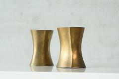 Mid Century Brutalist Pair of Candle Holders in Patinated Solid Brass 1970s - 4396337