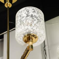 Mid Century Brutalist Six Arm Textural Brass Mottled Glass Chandelier - 4233555