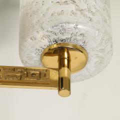 Mid Century Brutalist Six Arm Textural Brass Mottled Glass Chandelier - 4233557