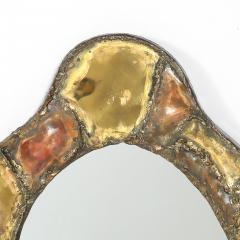 Mid Century Brutalist Textural Welded Brass Copper Bordered Signed Mirror - 4744960
