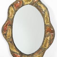 Mid Century Brutalist Textural Welded Brass Copper Bordered Signed Mirror - 4744962