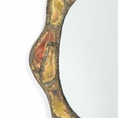 Mid Century Brutalist Textural Welded Brass Copper Bordered Signed Mirror - 4744980