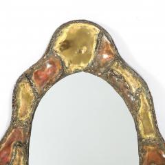 Mid Century Brutalist Textural Welded Brass Copper Bordered Signed Mirror - 4744985