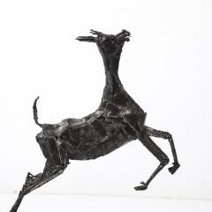 Mid Century Brutalist Welded Bronze Sculpture of a Leaping Goat on Wood Base - 4377160