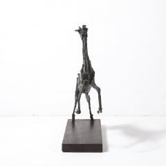 Mid Century Brutalist Welded Bronze Sculpture of a Leaping Goat on Wood Base - 4377162