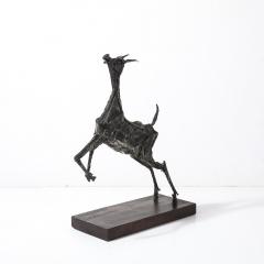 Mid Century Brutalist Welded Bronze Sculpture of a Leaping Goat on Wood Base - 4377163