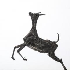 Mid Century Brutalist Welded Bronze Sculpture of a Leaping Goat on Wood Base - 4377164