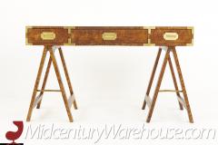 Mid Century Burlwood Campaign Sawhorse Desk - 2361794