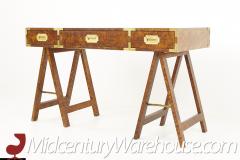Mid Century Burlwood Campaign Sawhorse Desk - 2361795