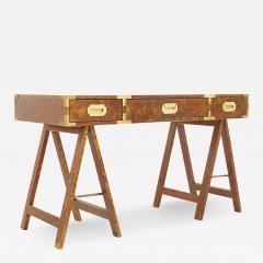 Mid Century Burlwood Campaign Sawhorse Desk - 2364670