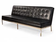 Mid Century Button Tufted Black Leather Armless 3 Seat Sofa - 4660332