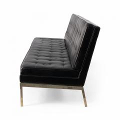 Mid Century Button Tufted Black Leather Armless 3 Seat Sofa - 4660333