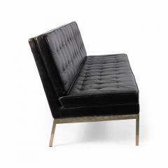 Mid Century Button Tufted Black Leather Armless 3 Seat Sofa - 4660337
