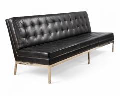 Mid Century Button Tufted Black Leather Armless 3 Seat Sofa - 4660338