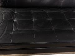 Mid Century Button Tufted Black Leather Armless 3 Seat Sofa - 4660340