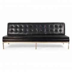 Mid Century Button Tufted Black Leather Armless 3 Seat Sofa - 4717905