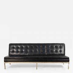 Mid Century Button Tufted Black Leather Armless 3 Seat Sofa - 4717912