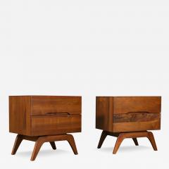 Mid Century Californian Modern Sculpted Walnut Night Stands - 4203793