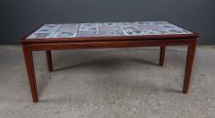 Mid Century Carved Walnut Coffee Table w Artist Tile Top Signed - 2313930