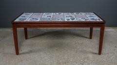 Mid Century Carved Walnut Coffee Table w Artist Tile Top Signed - 2313931