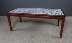 Mid Century Carved Walnut Coffee Table w Artist Tile Top Signed - 2313932