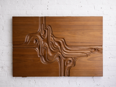 Mid Century Carved Wood Abstract Art Panel - 3060387