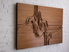 Mid Century Carved Wood Abstract Art Panel - 3060388