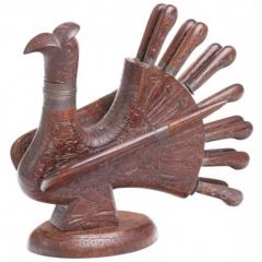 Mid Century Carved Wooden Figural Turkey Carving Set - 953267