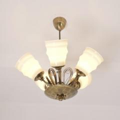 Mid Century Ceiling Lamp in Brass Glass with Spring Decorations Finland 1950s - 4597225