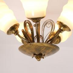 Mid Century Ceiling Lamp in Brass Glass with Spring Decorations Finland 1950s - 4597227