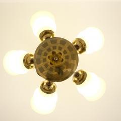 Mid Century Ceiling Lamp in Brass Glass with Spring Decorations Finland 1950s - 4597228