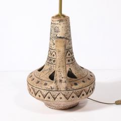 Mid Century Ceramic Table Lamp w Geometric Umber Motifs Organic Cutout Detail - 4403171