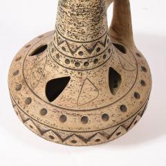 Mid Century Ceramic Table Lamp w Geometric Umber Motifs Organic Cutout Detail - 4403173